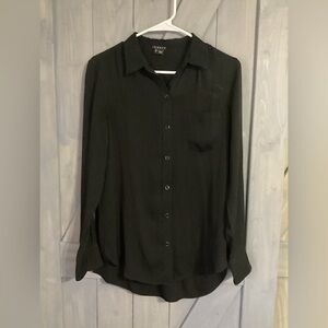 Theory Black Collared Silk Button-Down Blouse